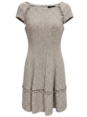 TALBOT RUNHOF WHITE / PINK / BLACK / ROSE GOLD METALLIC SEQUINED TWEED DRESS